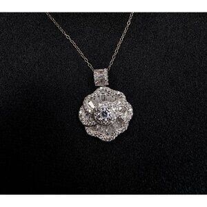 FZN 925 Sterling Silver Flower Pendant Necklace With Cubic Zirconia Stones